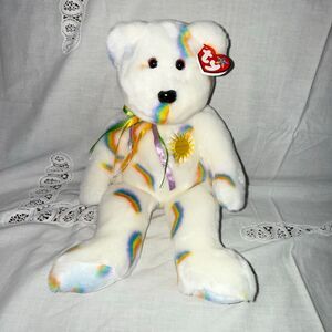 Rare 2002 Ty Beanie Buddy Cheery 15” Rainbow Sun Bear – Mint with Embroidered Ty